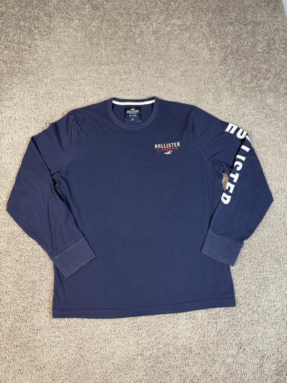 Hollister Shirt Mens XL Blue California Graphic Crew Neck Cotton Long Sleeve